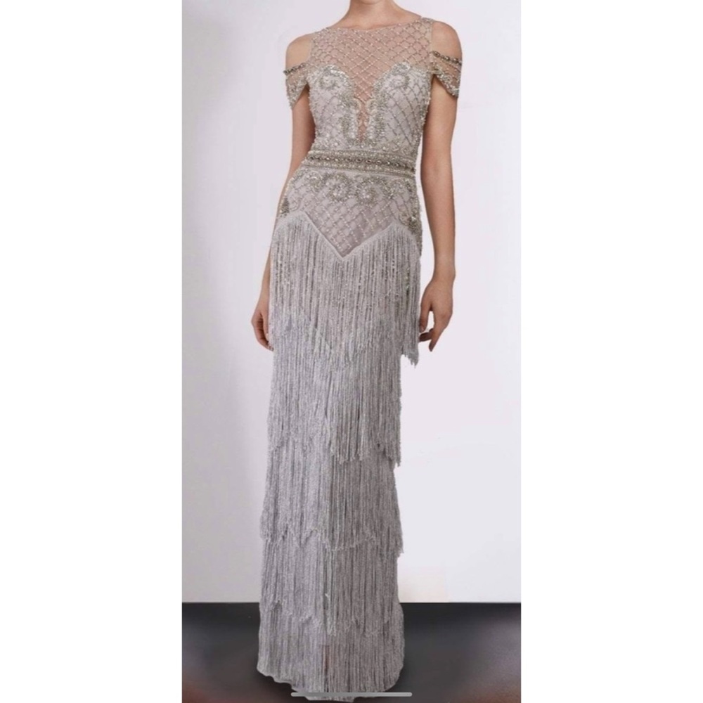 Embellished fringe gown